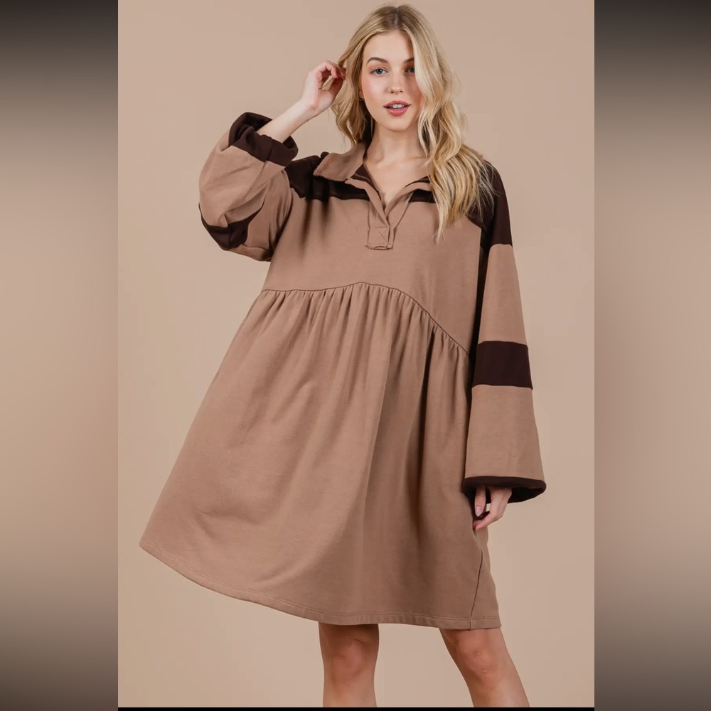Boho Collar Solid Long Sleeve Dress